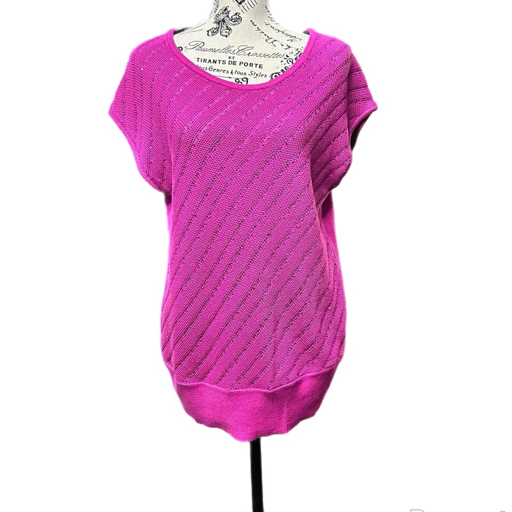 Covington Missy Holiday Women Sweater Bias Sequin Pullover Fuschia L/G